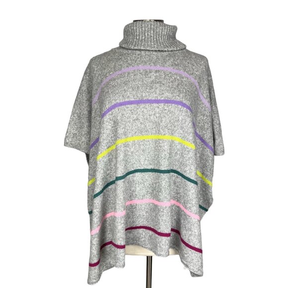 LOFT Womens Gray Striped Turtleneck Poncho Sweater Short Sleeves size XS Small - Picture 4 of 16